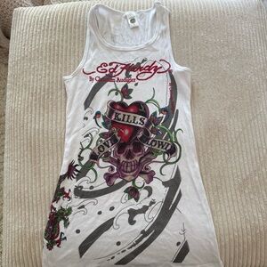 Ed Hardy White Tank with Skull and Heart Design size Medium